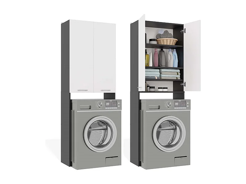 Szafka Łazienkowa POLA DD | Antracyt/Biel | 64x30x180 cm | Regał Nad Pralkę