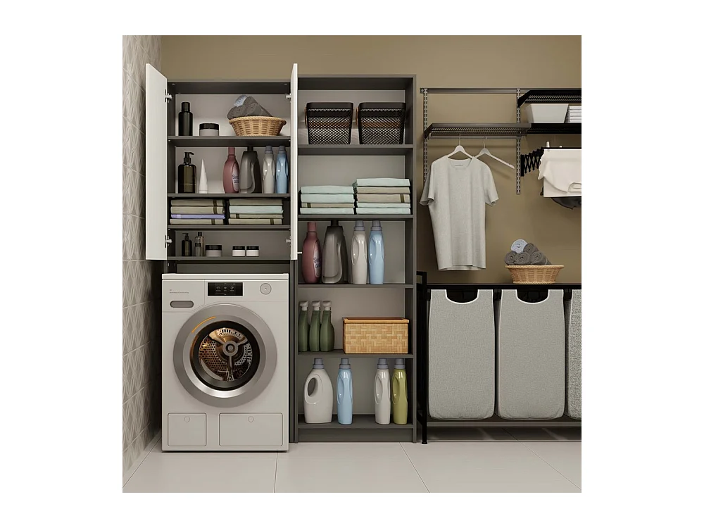 Szafka Łazienkowa POLA DD | Antracyt/Biel | 64x30x180 cm | Regał Nad Pralkę