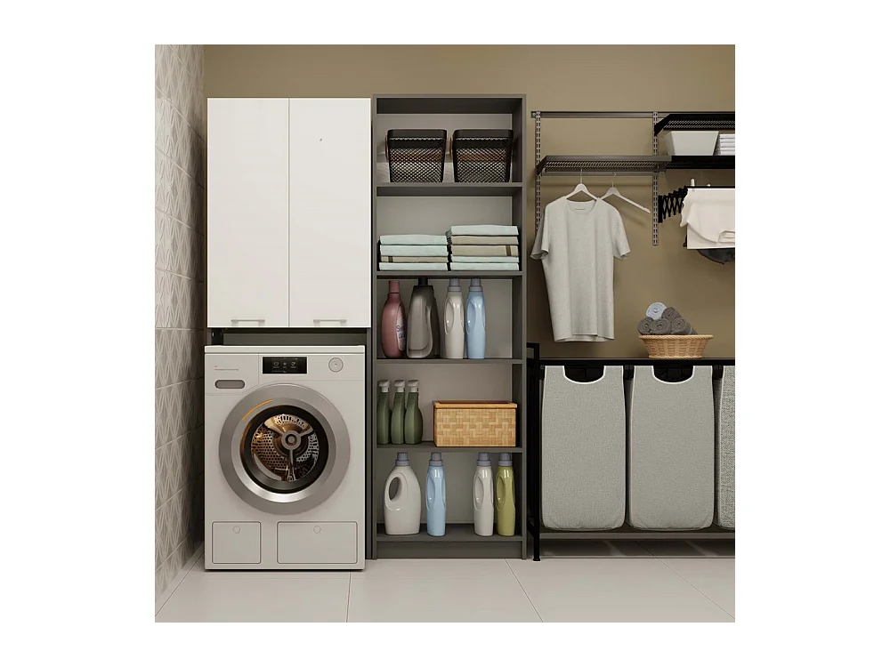 Szafka Łazienkowa POLA DD | Antracyt/Biel | 64x30x180 cm | Regał Nad Pralkę