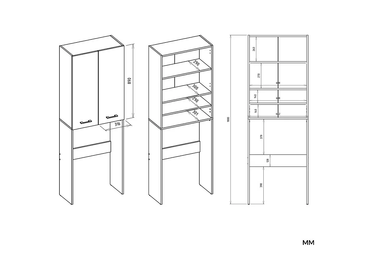 Szafka Łazienkowa POLA DD | Antracyt/Biel | 64x30x180 cm | Regał Nad Pralkę