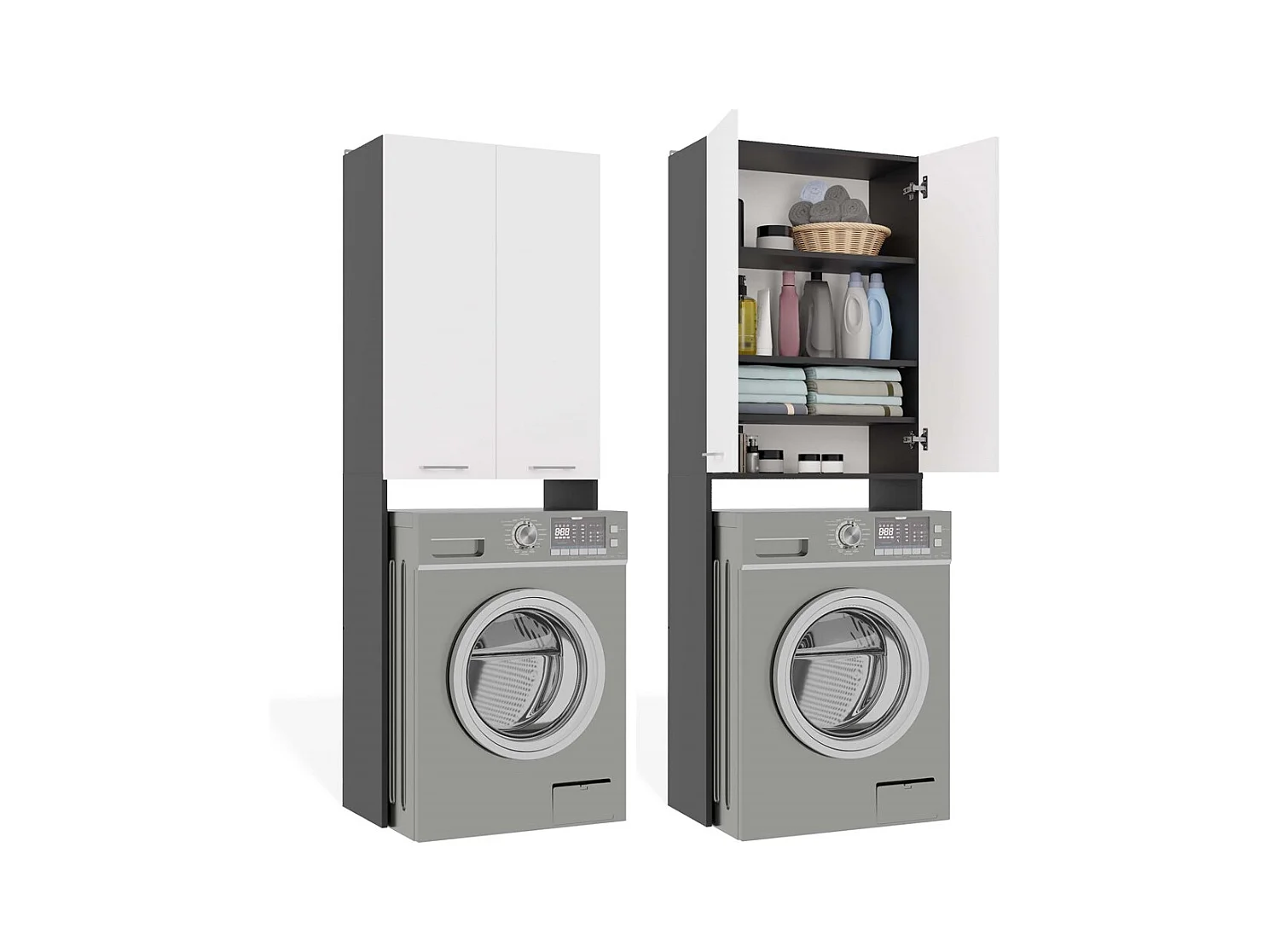 POLA - Meuble de Salle de Bain au-dessus du Lave-linge - Anthracite / Blanc - 64 x 30 x 180 cm