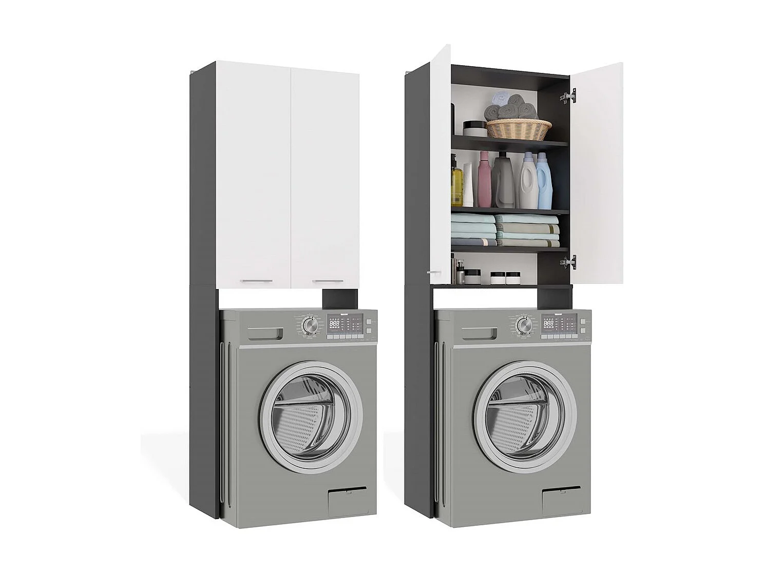 Szafka Łazienkowa POLA DD | Antracyt/Biel | 64x30x180 cm | Regał Nad Pralkę