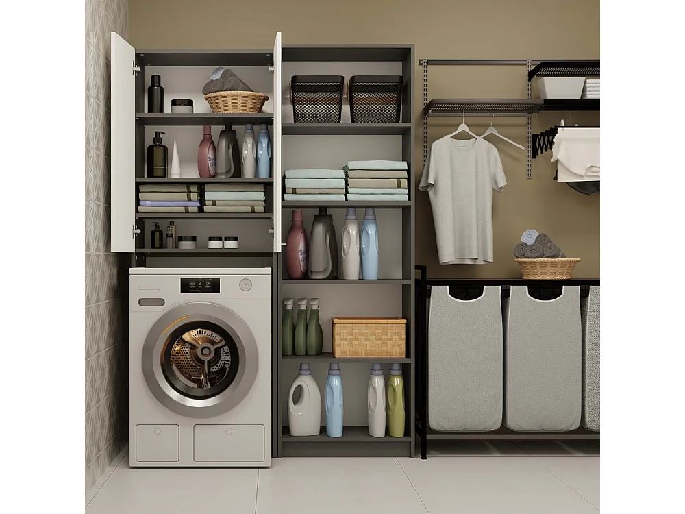 Szafka Łazienkowa POLA DD | Antracyt/Biel | 64x30x180 cm | Regał Nad Pralkę