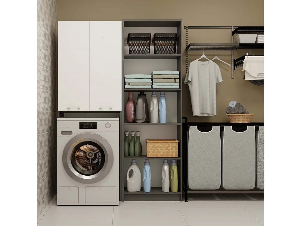 Szafka Łazienkowa POLA DD | Antracyt/Biel | 64x30x180 cm | Regał Nad Pralkę