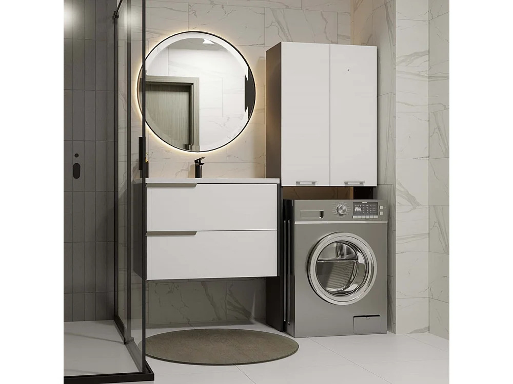 Szafka Łazienkowa POLA DD | Antracyt/Biel | 64x30x180 cm | Regał Nad Pralkę