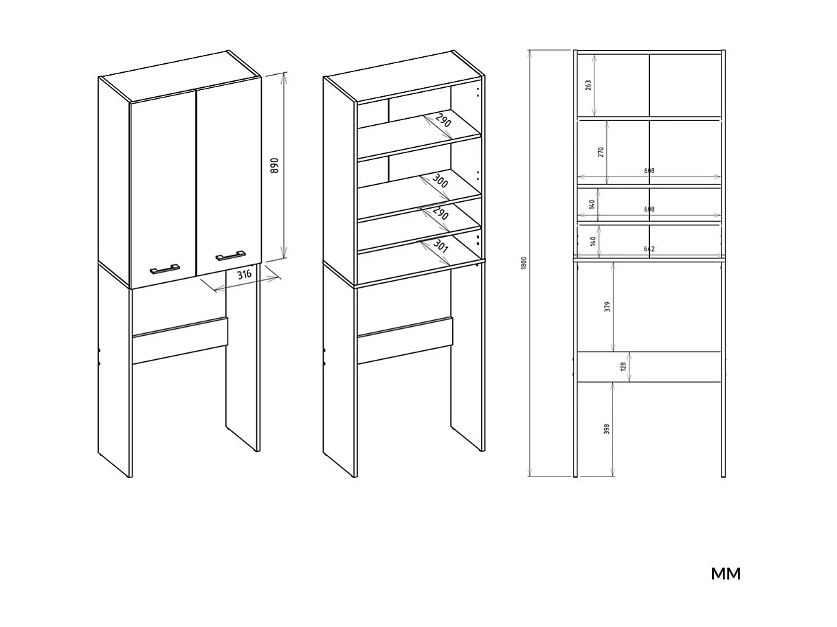 Szafka Łazienkowa POLA DD | Antracyt/Biel | 64x30x180 cm | Regał Nad Pralkę
