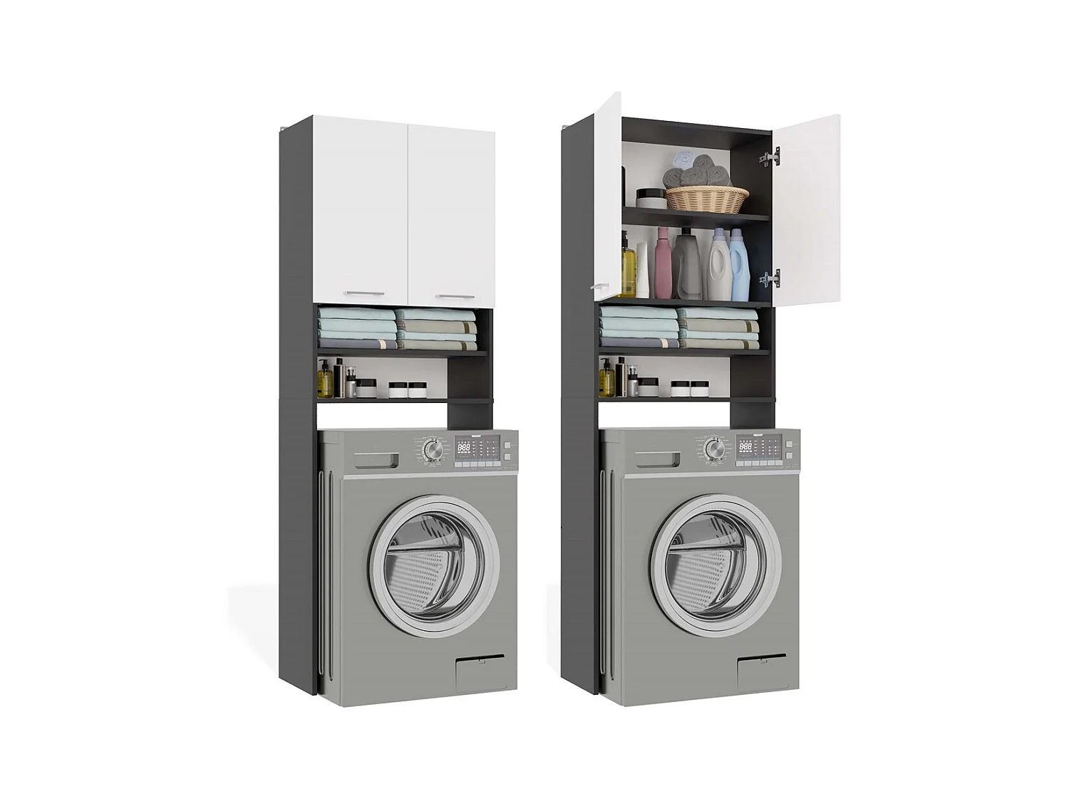 Szafka Pola DK | Antracyt/Biel | 64x30x180 cm | Regał Łazienkowy nad Pralkę