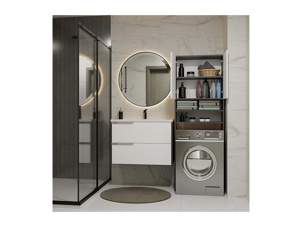 Szafka Pola DK | Antracyt/Biel | 64x30x180 cm | Regał Łazienkowy nad Pralkę