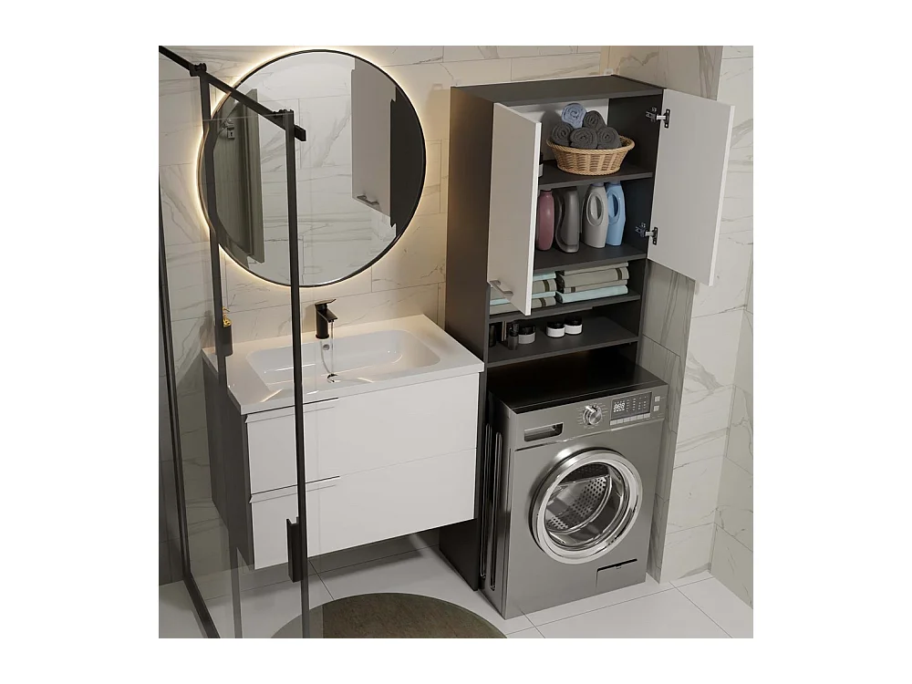 Szafka Pola DK | Antracyt/Biel | 64x30x180 cm | Regał Łazienkowy nad Pralkę