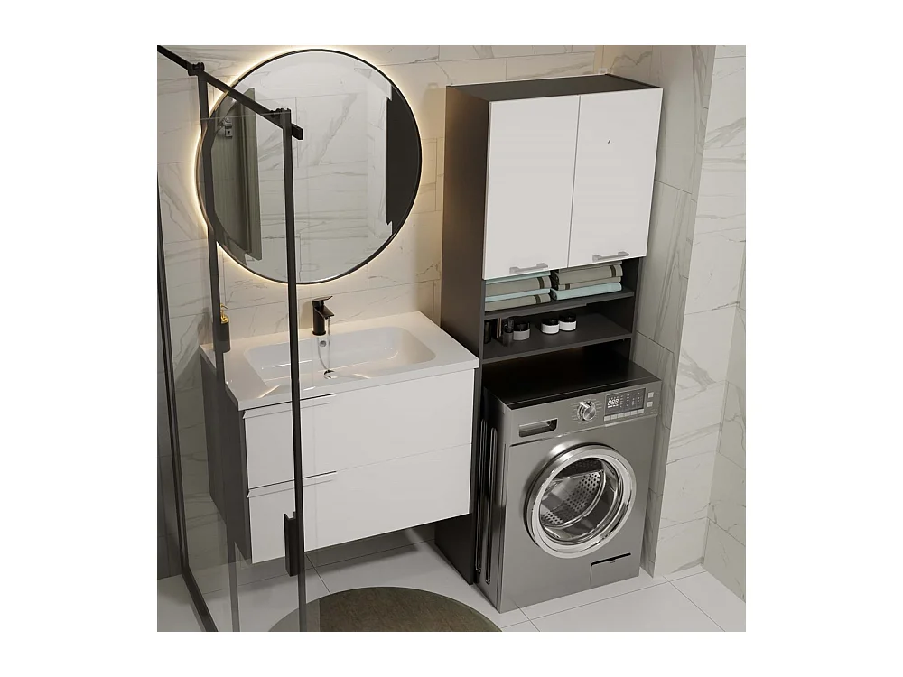 Szafka Pola DK | Antracyt/Biel | 64x30x180 cm | Regał Łazienkowy nad Pralkę