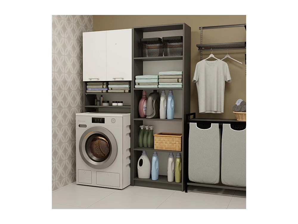 Szafka Pola DK | Antracyt/Biel | 64x30x180 cm | Regał Łazienkowy nad Pralkę