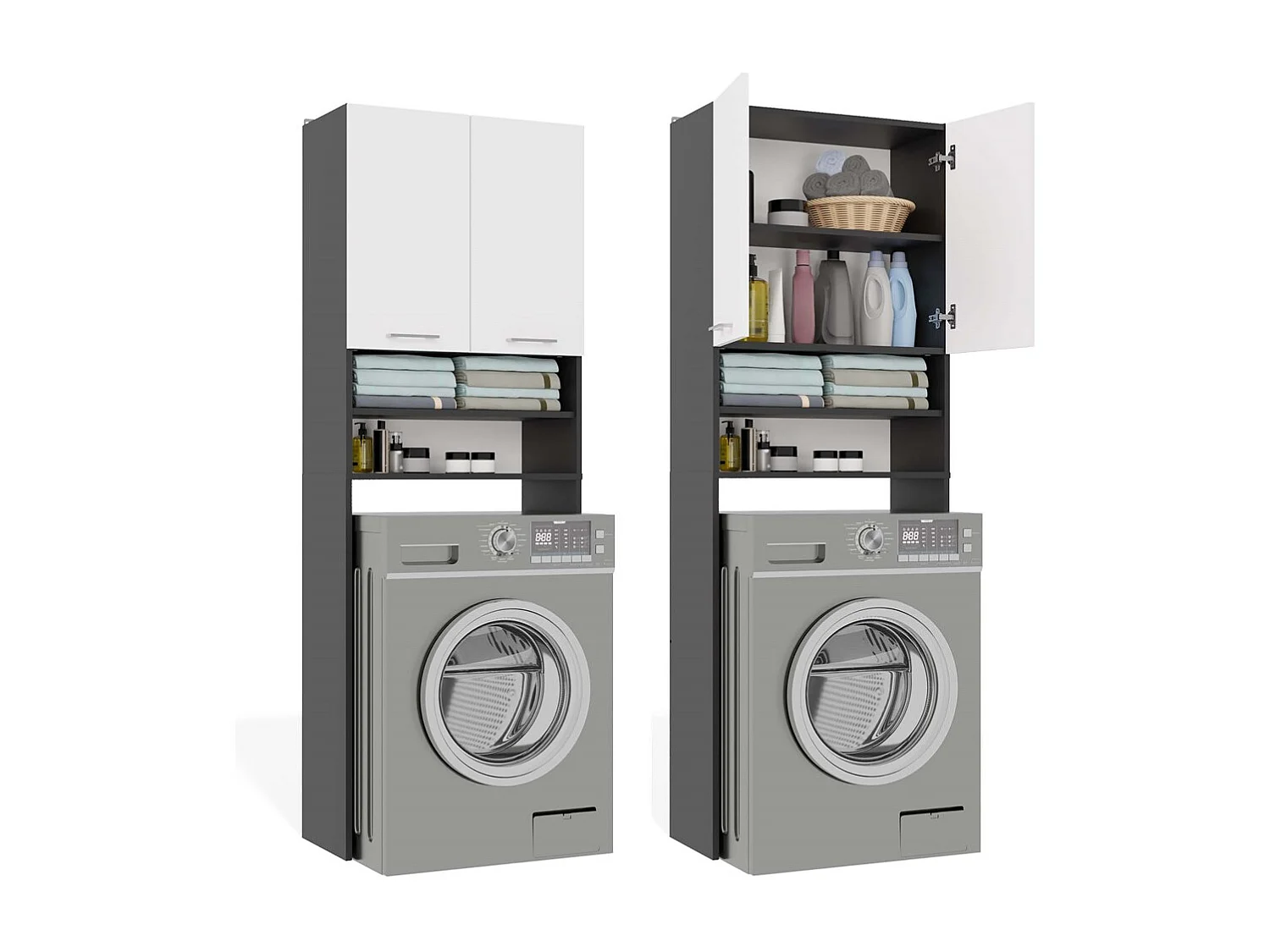 Szafka Pola DK | Antracyt/Biel | 64x30x180 cm | Regał Łazienkowy nad Pralkę