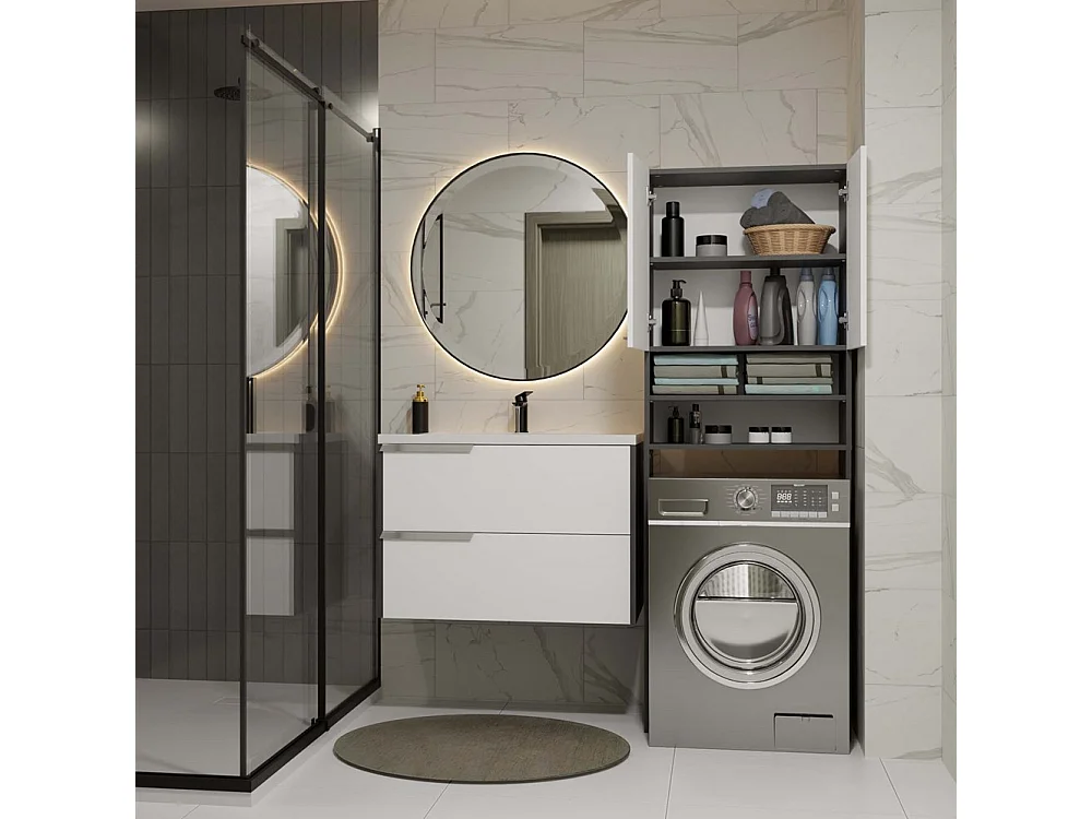 Szafka Pola DK | Antracyt/Biel | 64x30x180 cm | Regał Łazienkowy nad Pralkę