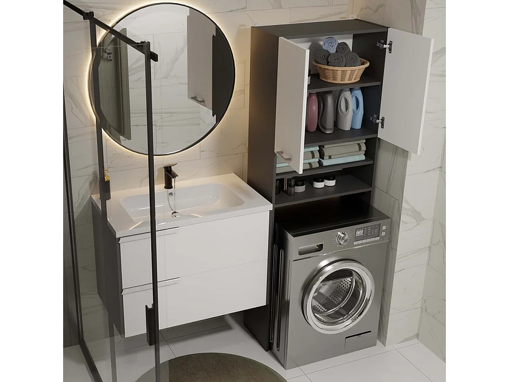 Szafka Pola DK | Antracyt/Biel | 64x30x180 cm | Regał Łazienkowy nad Pralkę