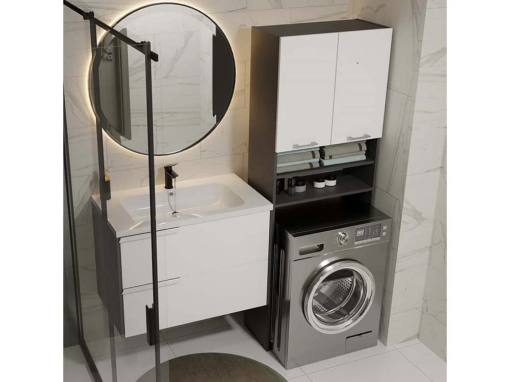 Szafka Pola DK | Antracyt/Biel | 64x30x180 cm | Regał Łazienkowy nad Pralkę