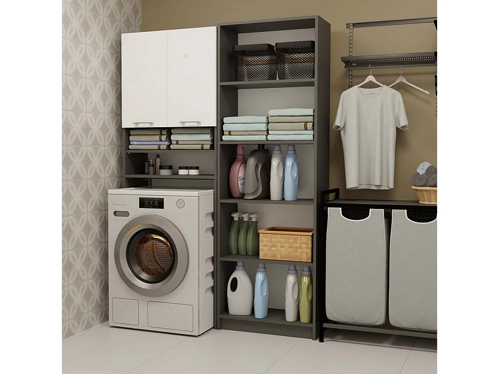 Szafka Pola DK | Antracyt/Biel | 64x30x180 cm | Regał Łazienkowy nad Pralkę