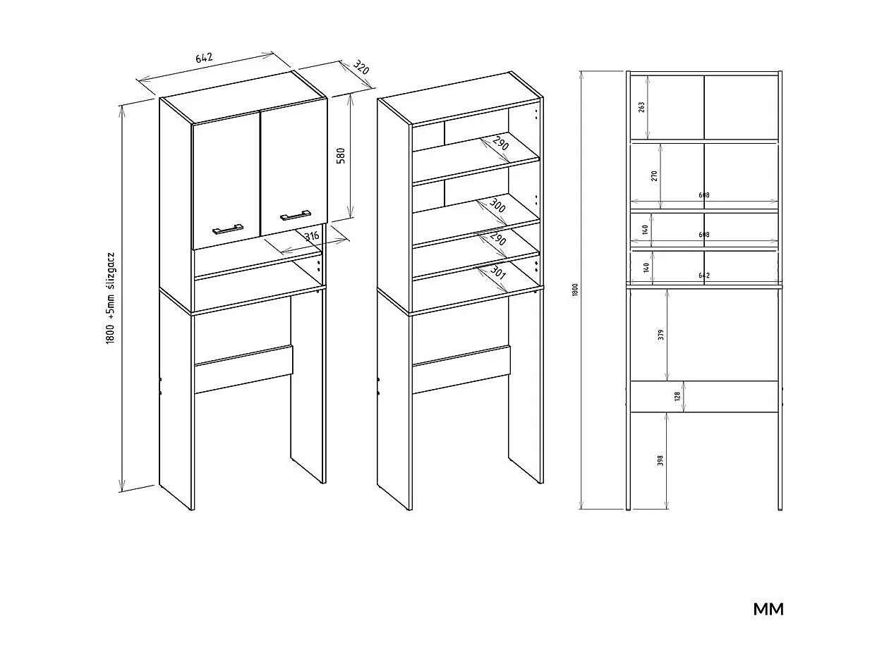 Szafka Pola DK | Antracyt/Biel | 64x30x180 cm | Regał Łazienkowy nad Pralkę