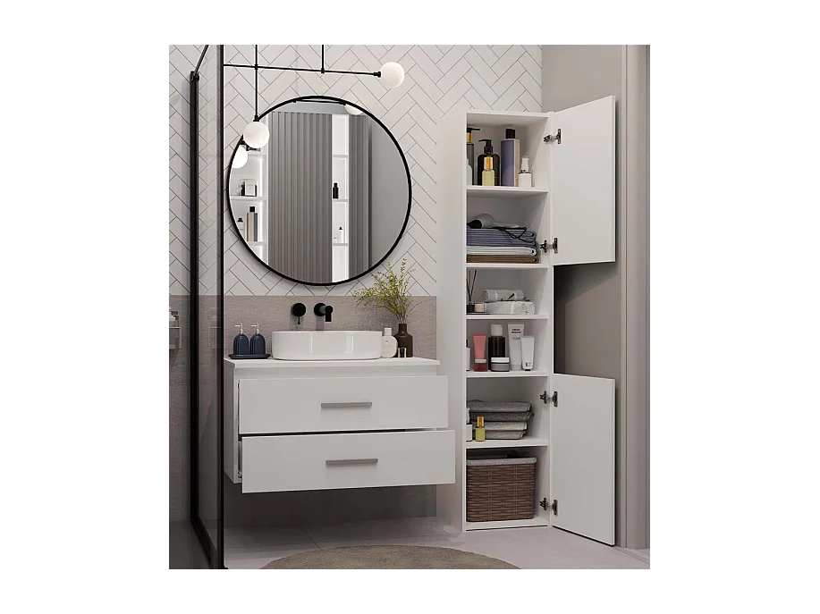 NEL - meuble de salle de bain avec 2 tiroirs pour lavabo, blanc - 80×45×50 cm