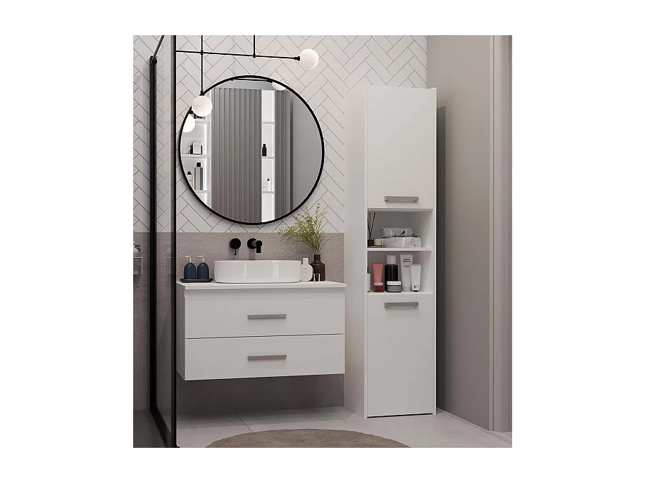 NEL - meuble de salle de bain avec 2 tiroirs pour lavabo, blanc - 80×45×50 cm