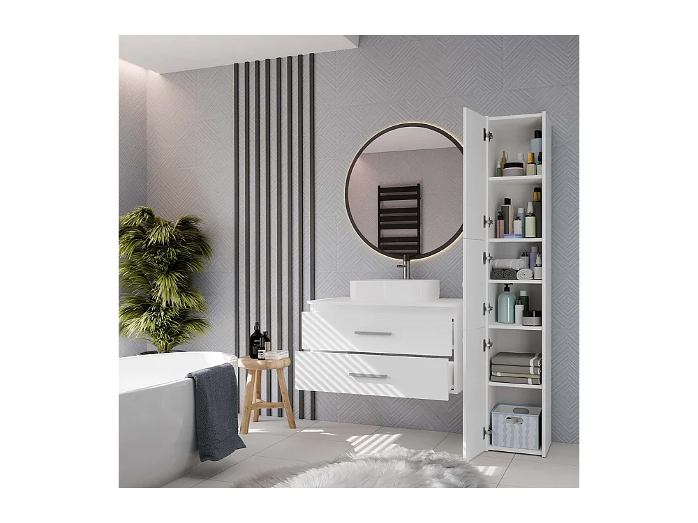 NEL - meuble de salle de bain avec 2 tiroirs pour lavabo, blanc - 80×45×50 cm