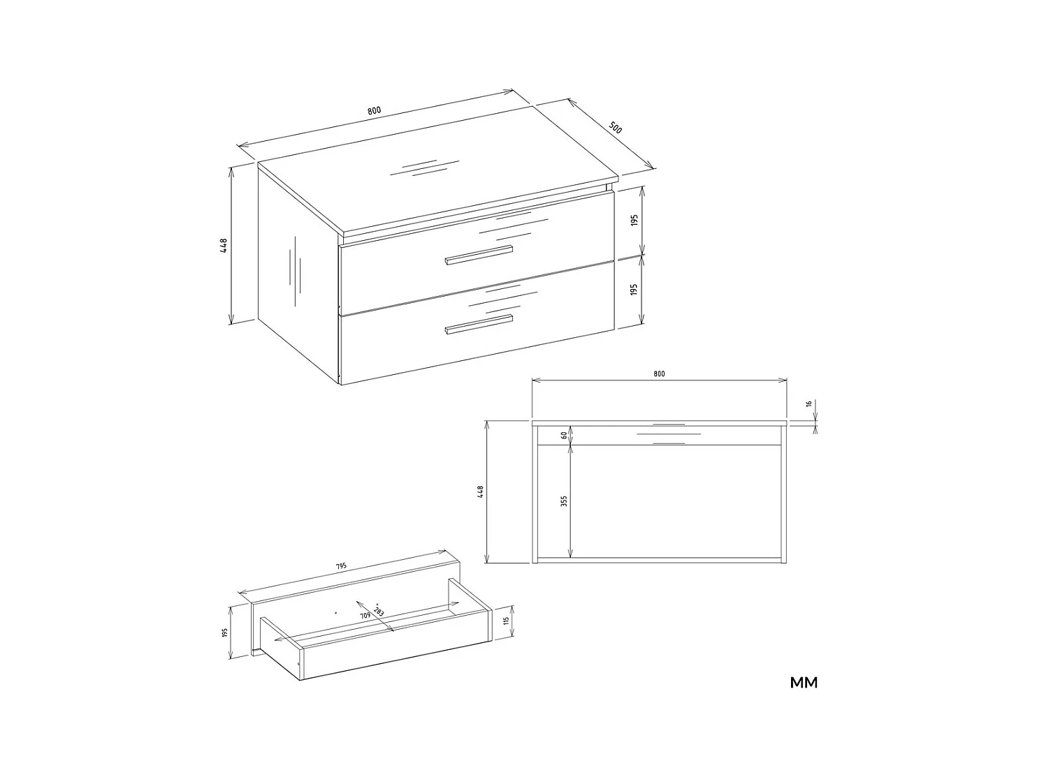 NEL - meuble de salle de bain avec 2 tiroirs pour lavabo, blanc - 80×45×50 cm