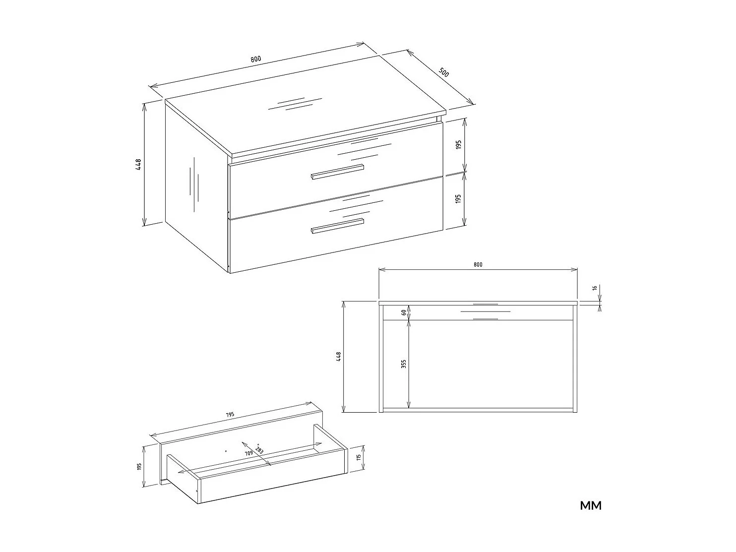 NEL - mueble de baño con 2 cajones para lavabo, blanco - 80×45×50 cm