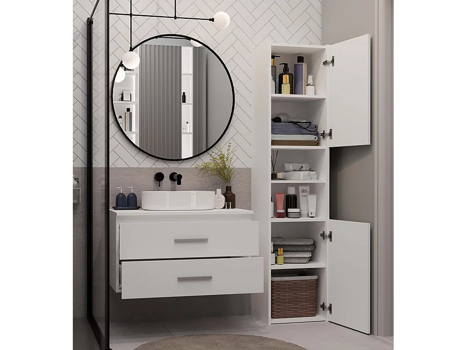 NEL - mobile da bagno con 2 cassetti per lavabo, bianco - 80×45×50 cm