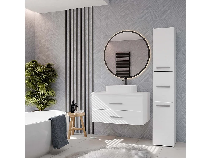 NEL - mobile da bagno con 2 cassetti per lavabo, bianco - 80×45×50 cm