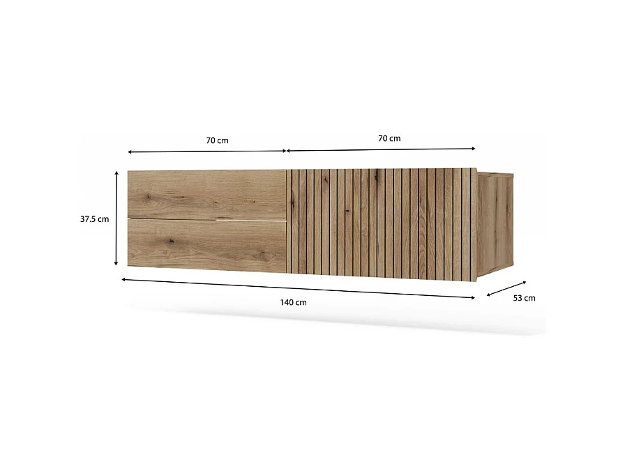 TIGO - mueble bajo lavabo roble con frente ranurado 2 cajones - 140×37,5×53 cm