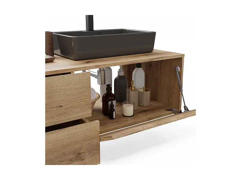 TIGO - mueble bajo lavabo roble con frente ranurado 2 cajones - 140×37,5×53 cm