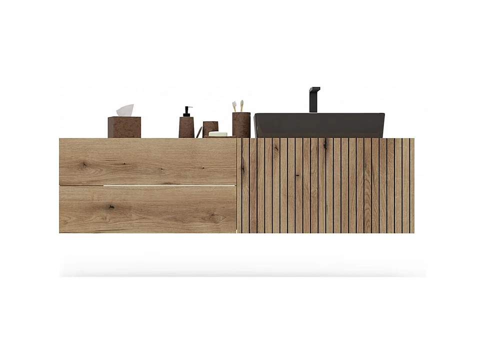 TIGO - mueble bajo lavabo roble con frente ranurado 2 cajones - 140×37,5×53 cm