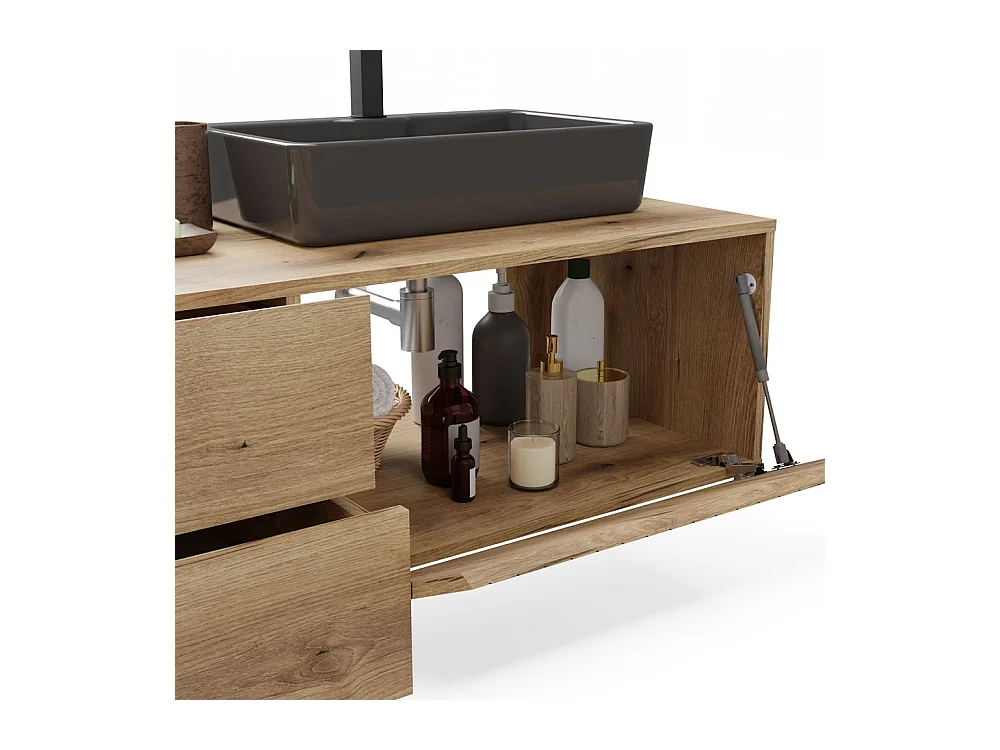 TIGO - mueble bajo lavabo roble con frente ranurado 2 cajones - 140×37,5×53 cm