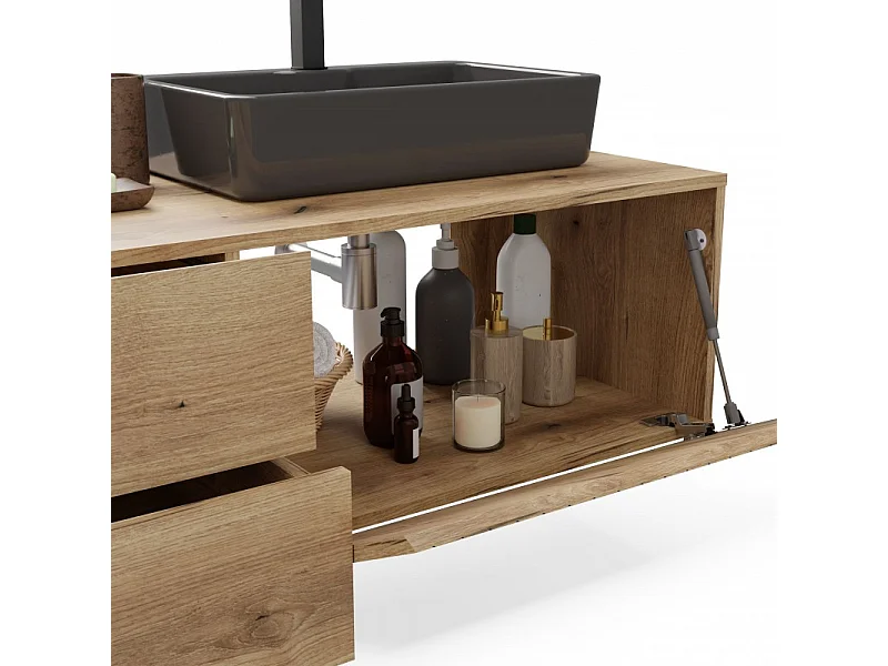 TIGO - mueble bajo lavabo roble con frente ranurado 2 cajones - 140×37,5×53 cm