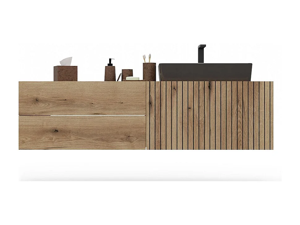 TIGO - mueble bajo lavabo roble con frente ranurado 2 cajones - 140×37,5×53 cm