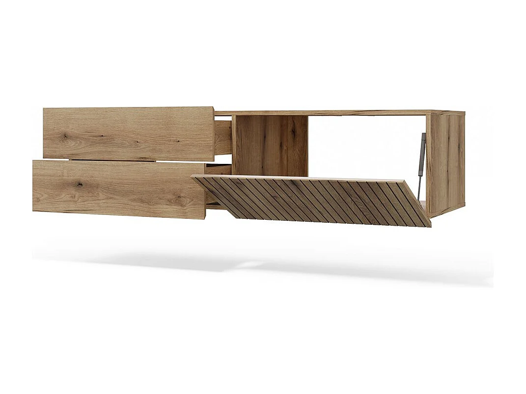 TIGO - mueble bajo lavabo roble con frente ranurado 2 cajones - 140×37,5×53 cm