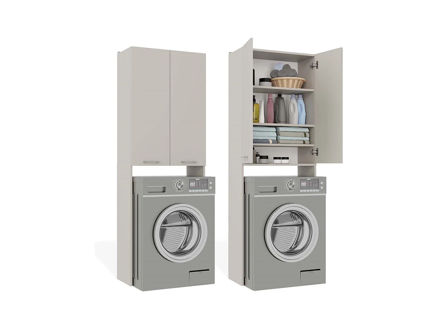 POLA - Meuble de Salle de Bain au-dessus du Lave-linge - Beige - 64 x 30 x 180 cm
