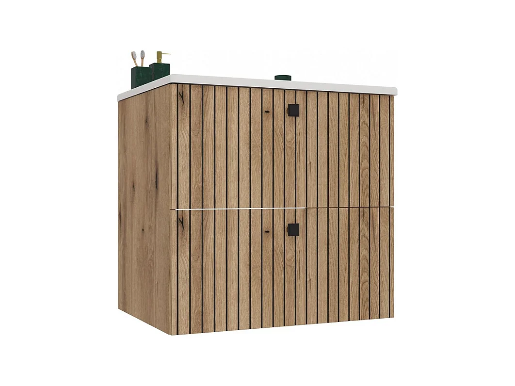 Szafka  Łazienkowa TIGO 60 2S | Dąb Evoke | 60x47x59 cm | Szafka wisząca, 2 szuflady, umywalka