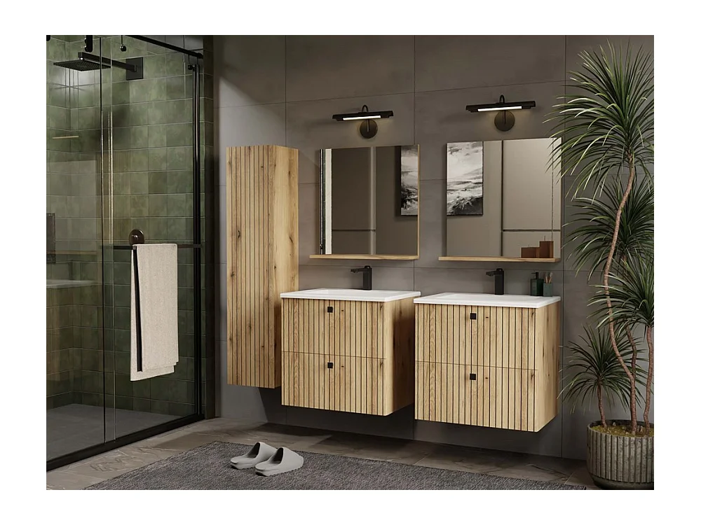 Szafka  Łazienkowa TIGO 60 2S | Dąb Evoke | 60x47x59 cm | Szafka wisząca, 2 szuflady, umywalka