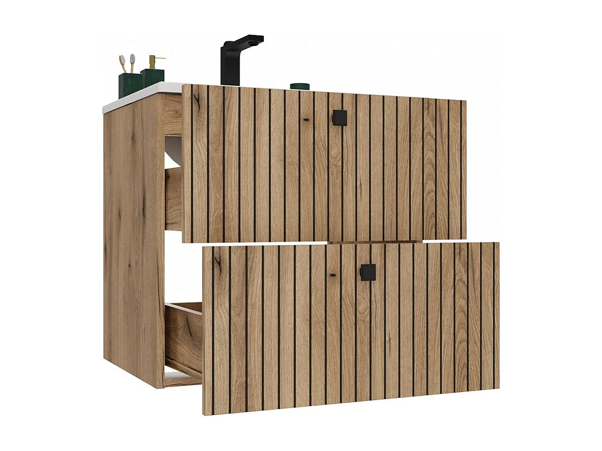 Szafka  Łazienkowa TIGO 60 2S | Dąb Evoke | 60x47x59 cm | Szafka wisząca, 2 szuflady, umywalka