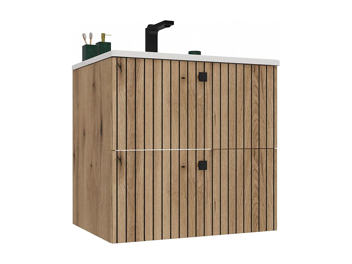 Szafka  Łazienkowa TIGO 60 2S | Dąb Evoke | 60x47x59 cm | Szafka wisząca, 2 szuflady, umywalka