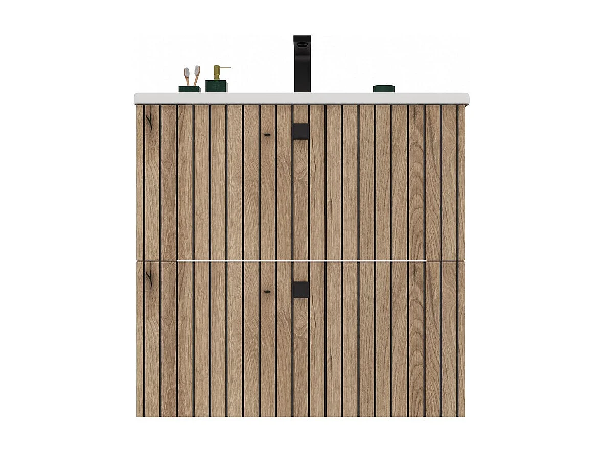 Szafka  Łazienkowa TIGO 60 2S | Dąb Evoke | 60x47x59 cm | Szafka wisząca, 2 szuflady, umywalka