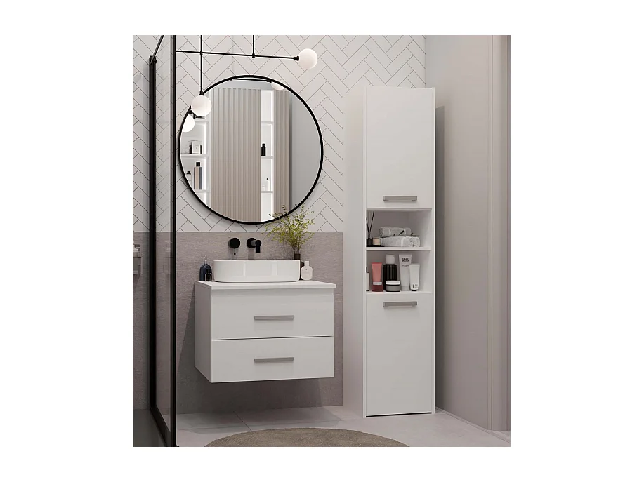 NEL - armario de baño para lavabo, 2 cajones, blanco - 60×45×50 cm