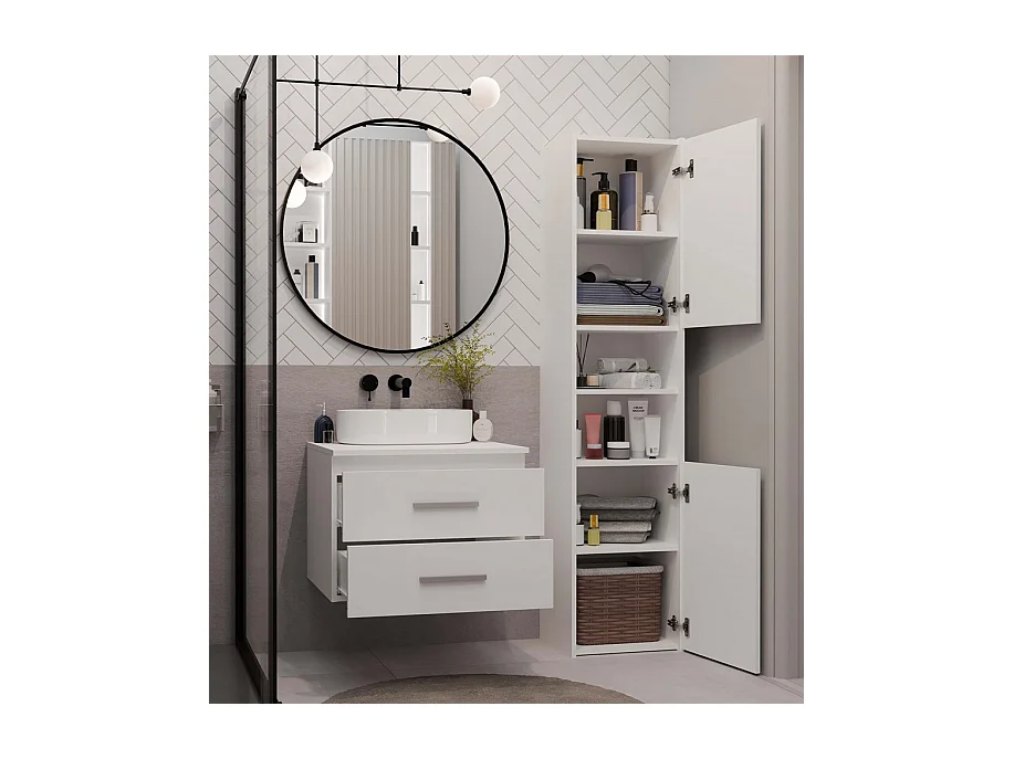 Szafka Łazienkowa NEL 60 | Biała | 60x50x45 cm | Wisząca 2 Szuflady