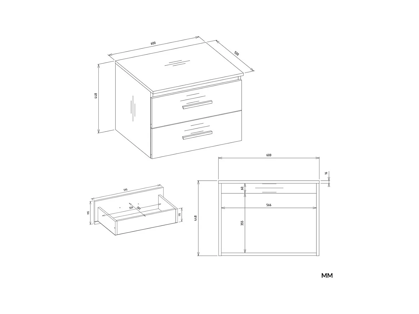 Szafka Łazienkowa NEL 60 | Biała | 60x50x45 cm | Wisząca 2 Szuflady