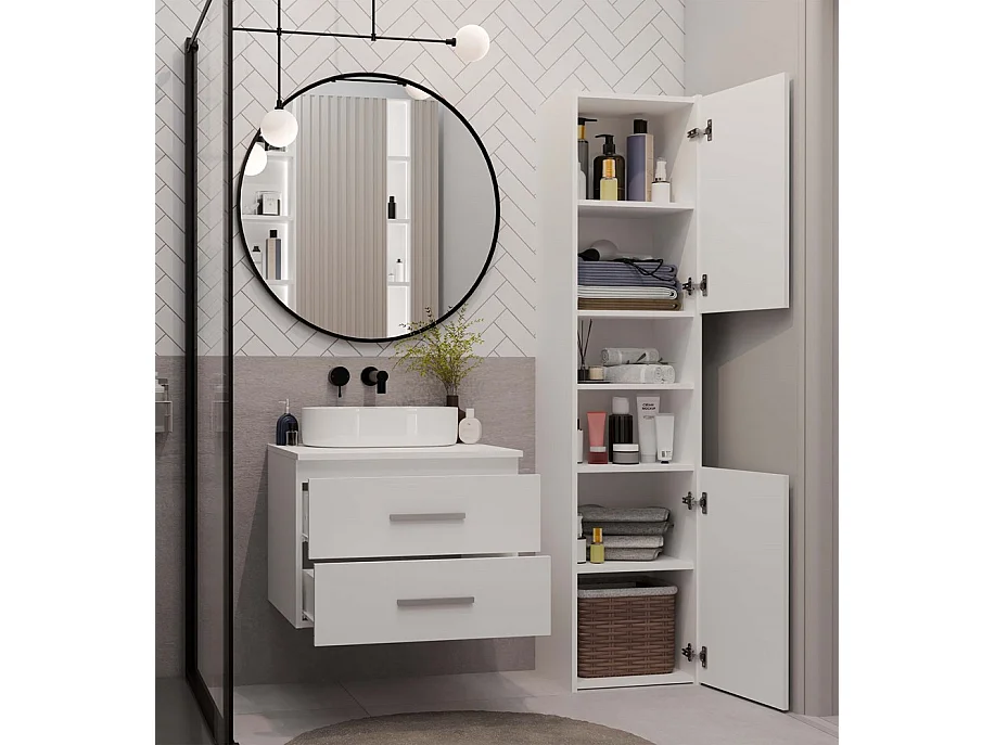 NEL - armoire de salle de bain pour lavabo, 2 tiroirs, blanc - 60×45×50 cm
