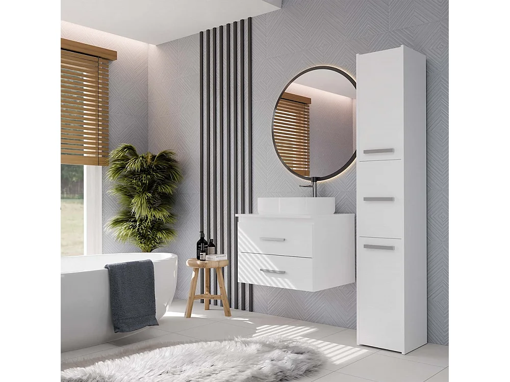 NEL - armoire de salle de bain pour lavabo, 2 tiroirs, blanc - 60×45×50 cm