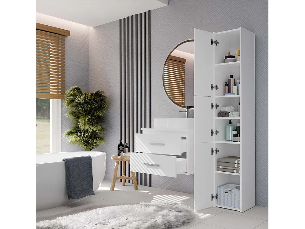 NEL - armoire de salle de bain pour lavabo, 2 tiroirs, blanc - 60×45×50 cm