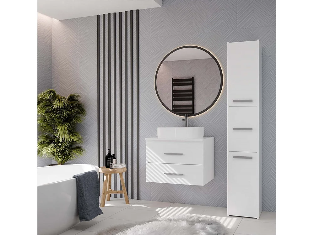 NEL - armoire de salle de bain pour lavabo, 2 tiroirs, blanc - 60×45×50 cm