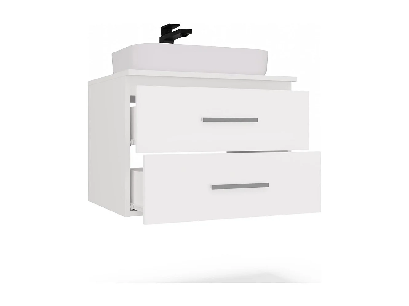 NEL - armoire de salle de bain pour lavabo, 2 tiroirs, blanc - 60×45×50 cm