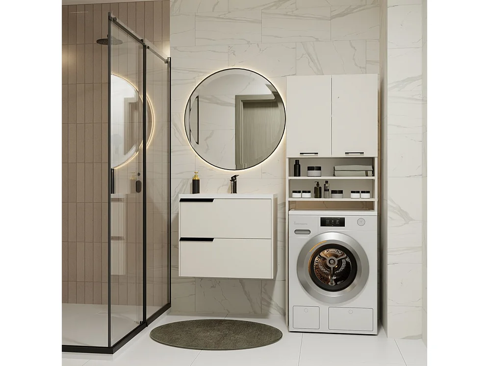 Szafka Pola DK | Kaszmir | 64x30x180 cm | Regał Łazienkowy nad Pralkę